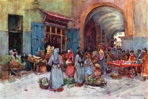 Vendedores de rua, Pisa (litografia a cores) de Robert Charles Goff