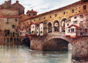 Estudo, mostrando o lado leste da Ponte Vecchio e as casas antigas da Via de