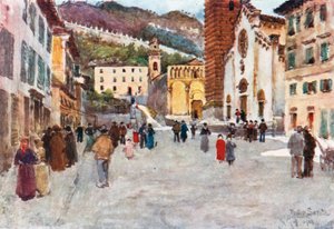 A Piazza, Pietra Santa, perto de Viareggio (litografia a cores) de Robert Charles Goff