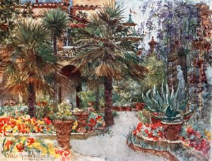 Tulipas e Wistaria na primavera, no jardim de uma vivenda florentina (litografia a cores) de Robert Charles Goff