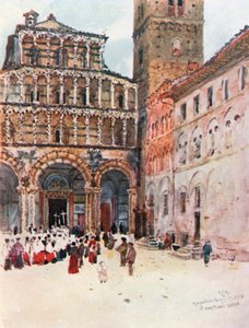 Frente oeste da Catedral de San Martino Lucca (litografia a cores)