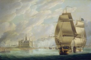 Nelson a forçar a passagem do canal, 30 de março de 1801, antes da Batalha de Copenhaga de Robert Dodd