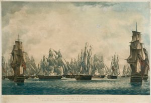 Repulsão de Linois pela frota da China... Navios da Frota que fazem vela em perseguição do Inimigo em retirada de Robert Dodd