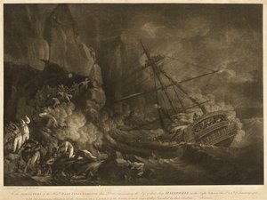 A perda do navio "Halsewell" da Companhia das Índias Orientais na noite de 5 para 6 de janeiro de 1786, c.1786 (água-tinta, gravura) de Robert Dodd