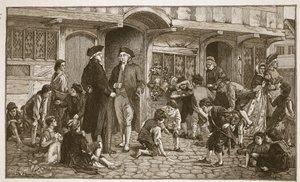 A origem das Escolas Dominicais: Hare Lane, Gloucester, 1780, ilustração de "A Igreja da Inglaterra: Uma História para o Povo" de HDM Spence-Jones, pub. c.1910 (foto sépia)