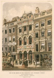 Vista dos escritórios da Promoter Life Insurance Company com os edifícios adjacentes, Fleet Street, Londres (litografia a cores) de Robert Dudley