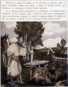 Tristão perto do dragão morto - em "Le Roman de Tristan et Iseult" de Bédier ill. de Robert Engels, ed. de Art, Paris