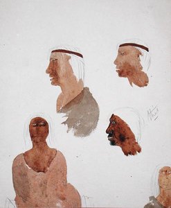 Fuegian Types, c.1832 (lápis e aguarela sobre papel) de Robert Fitzroy