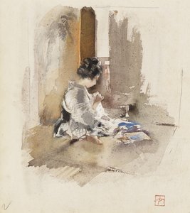 Costura de menina japonesa, 1890 de Robert Frederick Blum