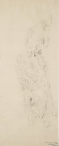 Esboço de mulher em vestido estampado de flores, possivelmente para Moods to Music mural, 1893-98 (grafite e lápis amarelo em papel de capa de chuva) de Robert Frederick Blum