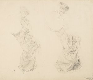 Estudo de duas figuras femininas de Moods to Music mural, 1893-95 (grafite com lápis vermelho sobre papel de capa de chuva) de Robert Frederick Blum