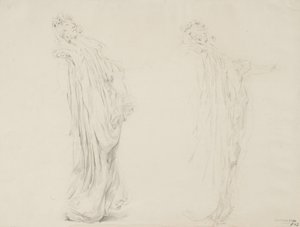 Estudo de duas figuras femininas de Moods to Music mural, 1893-95 (grafite com lápis amarelo sobre papel de creme) de Robert Frederick Blum