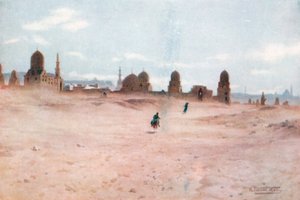 Um dia empoeirado nos túmulos dos Khalifs (litografia a cores)