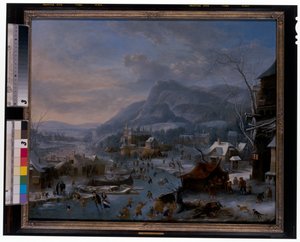 inverno: Uma paisagem de inverno gelada com camponeses