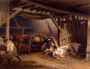 Galpão de vaca (aquatinta colorido à mão)
