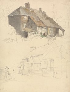 Esboços de Cottages: Dois Estudos sobre uma Folha de Robert Hills