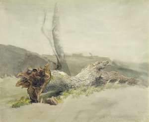 The Fallen Tree, c.1804 (wc sobre grafite em papel de palha) de Robert Hills