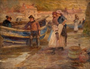 Cena do porto com pescadores de Robert Jobling