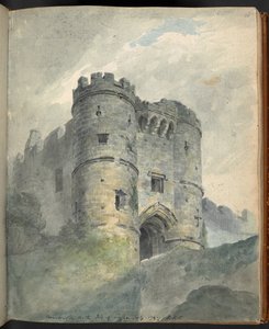 Castelo de Carisbrooke, Ilha de Wight. Vistas de paisagem, antiguidades arquitectónicas, etc., em e sobre Farnham, Southampton, Ilha de Wight, Winchester, etc., em lápis, caneta e tinta, aguarelas e gizes, por Sir Robert Ker Porter, em 1797