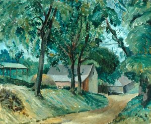 A Cotswold Farm, c.1934-35 (óleo a bordo) de Robert Kirkland Jamieson