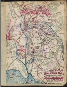 Batalha de Malvern Hill mostrando o 1º ataque de Magruder a 30 de junho LOC gvhs01.vhs00095