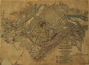 Chattanooga Mapa da batalha entre as forças dos Gens. Grant e Braxton Bragg, travada de 24 a 5 de novembro de 1863. LOC gvhs01.vhs00275