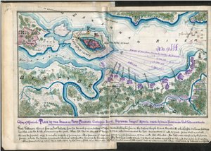 Cópia do plano oficial do cerco do Forte Pulaski. Ilha de Cockspur. Savannah Geórgia abril de 1862 - pelas forças da União sob o comando dos Generais Gillmore e Hunter. LOC gvhs01.vhs00084 de Robert Knox Sneden
