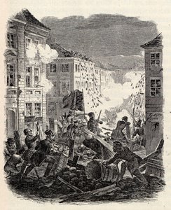 Barricada lutando no Cölln Townhall em Berlim na noite de 18 para 19 de março de 1848. de Robert Kretschmer