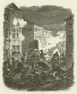 Lutando em uma barricada do lado de fora da Prefeitura de Kolln, em Berlim, na noite de 18 a 19 de março de 1848 de Robert Kretschmer