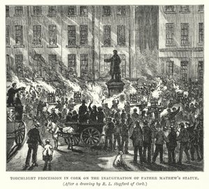 Procissão da tocha em Cork na Inauguração da Estátua do Padre Mathew (gravura) de Robert L. Stopford