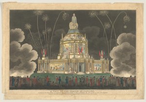 Uma vista do Templo da Concórdia erguido no Green Park, para celebrar o G..., 9 de setembro de 1814.