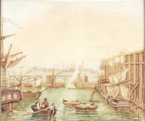 Seaham Harbor (aquarela, bodycolour, lápis e tinta no papel) de Robert Mackreth