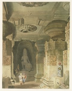 Interior, de, a, caverna, templo, de, indra, subba, em, ellora, de, volume ii, de, paisagem, fantasias, e, arquitetura, de, índia, desenhado, por, David, roberts, (1796-1864), gravado, por, Thomas, Kearnan, (fl.1821-50), e, engrav de Robert Melville Grindlay