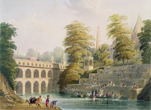Vista da ponte perto de Baroda em Guzerat, do volume II do `Cenário, trajes e arquitetura de India &39;, gravado por J. Willis e H. Melville, gravado pelo bar de Charles Bentley (1806-54). de Smith, El