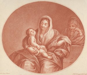 A Virgem sentada com o Menino Jesus dormindo no colo, Santa Isabel à direita, an..., 1776. de Robert Menageot