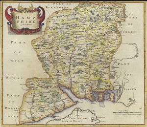 Mapa de Hampshire (gravura a cores)