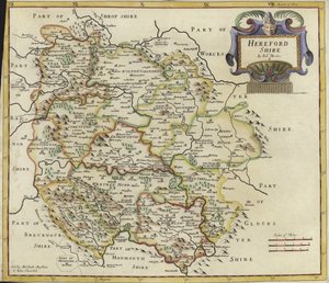 Mapa de Herfordshire (gravura a cores)