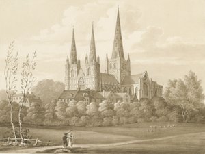 Catedral de Lichfield - Vista Oeste Sudoeste: desenho em sépia