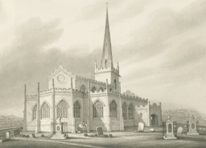 Wednesbury - Igreja de São Bartolomeu: desenho em sépia, nd [1827] (desenho)