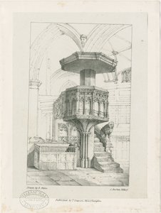 Wolverhampton - Púlpito na Igreja de São Pedro: litografia, sd [c 1844] (impressão) de Robert Noyes