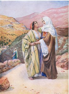 Ruth e Naomi, do livro de imagens da Bíblia publicado por Thomas Nelson, c.1950