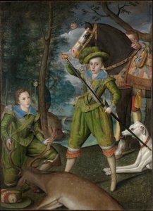 Henry Frederick (1594-1612), príncipe de Gales, com Sir John Harington (1592-1614), no campo de caça