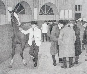 Negociantes de cavalos no Barbican (Barbican No.2) 1921 (litho) de Robert Polhill Bevan