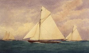 O Iate de Regata "Niagara" no Solent, Hurst Point Beyond