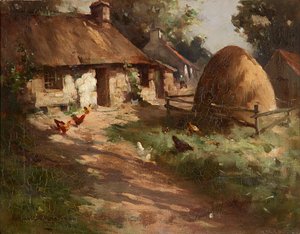 Galinhas por um palheiro ( óleo sobre tela)
