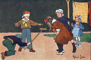 Colin maillard (colin-maillard). Gravação em "O que estamos a tocar? "por E. Weber com desenhos a aguarela de Robert Salles (1871-1929). Librairie Garnier Freres, Paris de Robert Salles