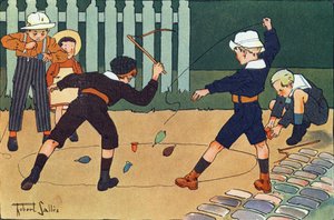The Hoof (o melhor jogo para chicotear). Gravação em "O que estamos a jogar? "por E. Weber com desenhos a aguarela de Robert Salles (1871-1929). Librairie Garnier Freres, Paris