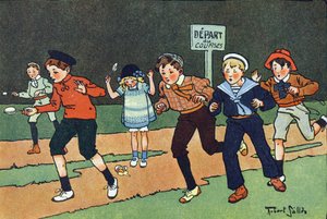 A raça dos ovos. Gravação em "O que estamos a jogar? "por E. Weber com desenhos a aguarela de Robert Salles (1871-1929). Librairie Garnier Freres, Paris