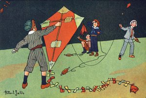 O papagaio voador. Gravação em "O que estamos a jogar? "por E. Weber com desenhos a aguarela de Robert Salles (1871-1929). Librairie Garnier Freres, Paris
