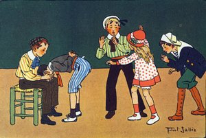 A mão quente. Gravação em "O que estamos a jogar? "por E. Weber com desenhos a aguarela de Robert Salles (1871-1929). Librairie Garnier Freres, Paris